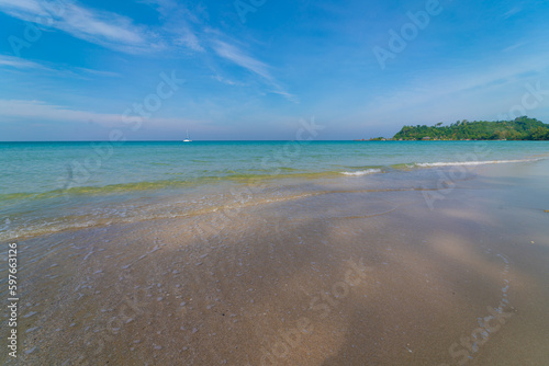 White sand sea beach wave blue sky with cloud summer vacation