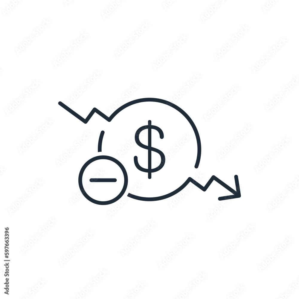 Decrease in profitability. Profit reduction. Vector linear icon isolated on white background. Decrease in profitability. Profit reduction. Vector linear icon isolated on white background.