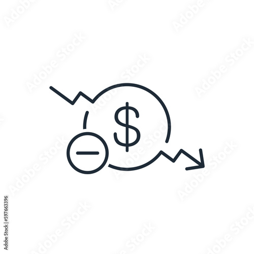 Decrease in profitability. Profit reduction. Vector linear icon isolated on white background.