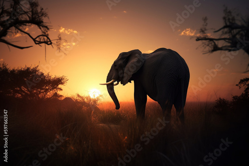 a elephant looking at the sunset