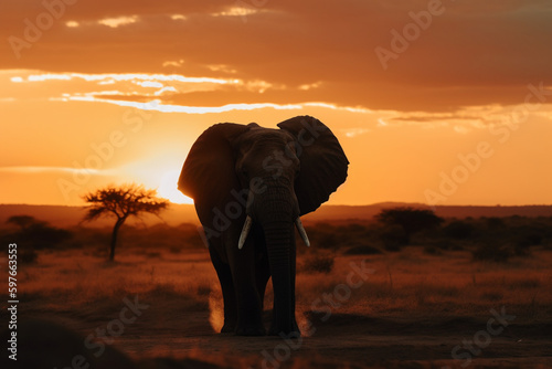 a elephant looking at the sunset