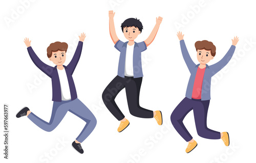 group of man happy dance movements