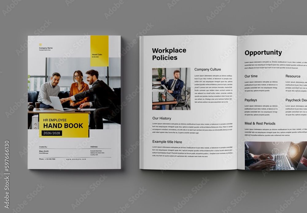 Hand Book Layout with Yellow Accent Stock Template | Adobe Stock