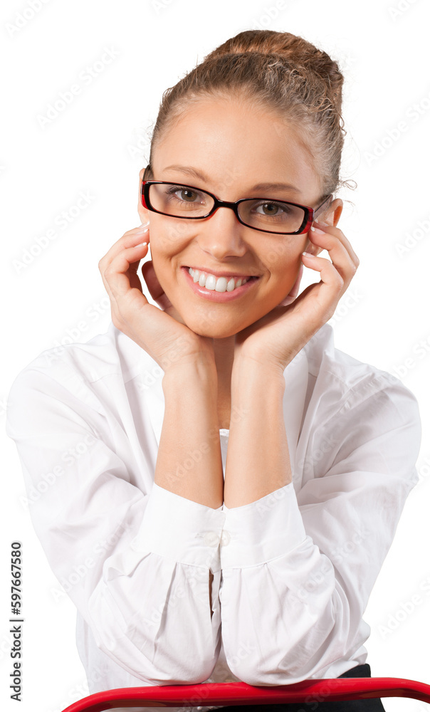 Beautiful young businesswoman with head in hands Beautiful young businesswoman with head in hands