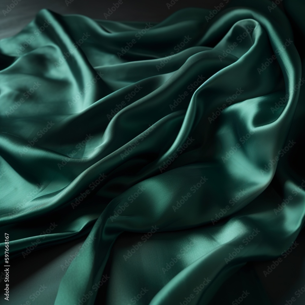 Fototapeta premium Design, pattern, and texture. Green silk cloth's texture. exquisite smooth silk fabric with an emerald green hue.
