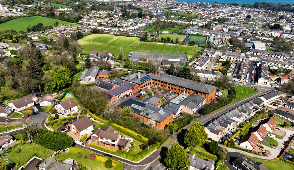 Aerial view of the Larne Grammar School in Larne Co Antrim Northern Ireland