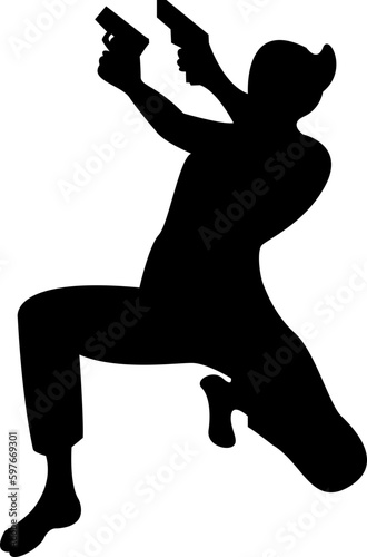 SILHOUETTE GIRL IN AN ACTION MOVIE FILM SHOOTOUT POSE WITH GUN SET , SILHOUETTE OF LADY WOMEN SPY, LADY WITH GUN POSE