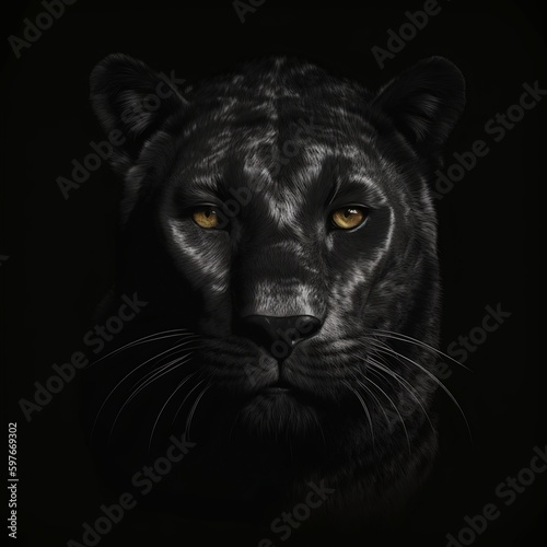 close up portrait of a leopard on black background.