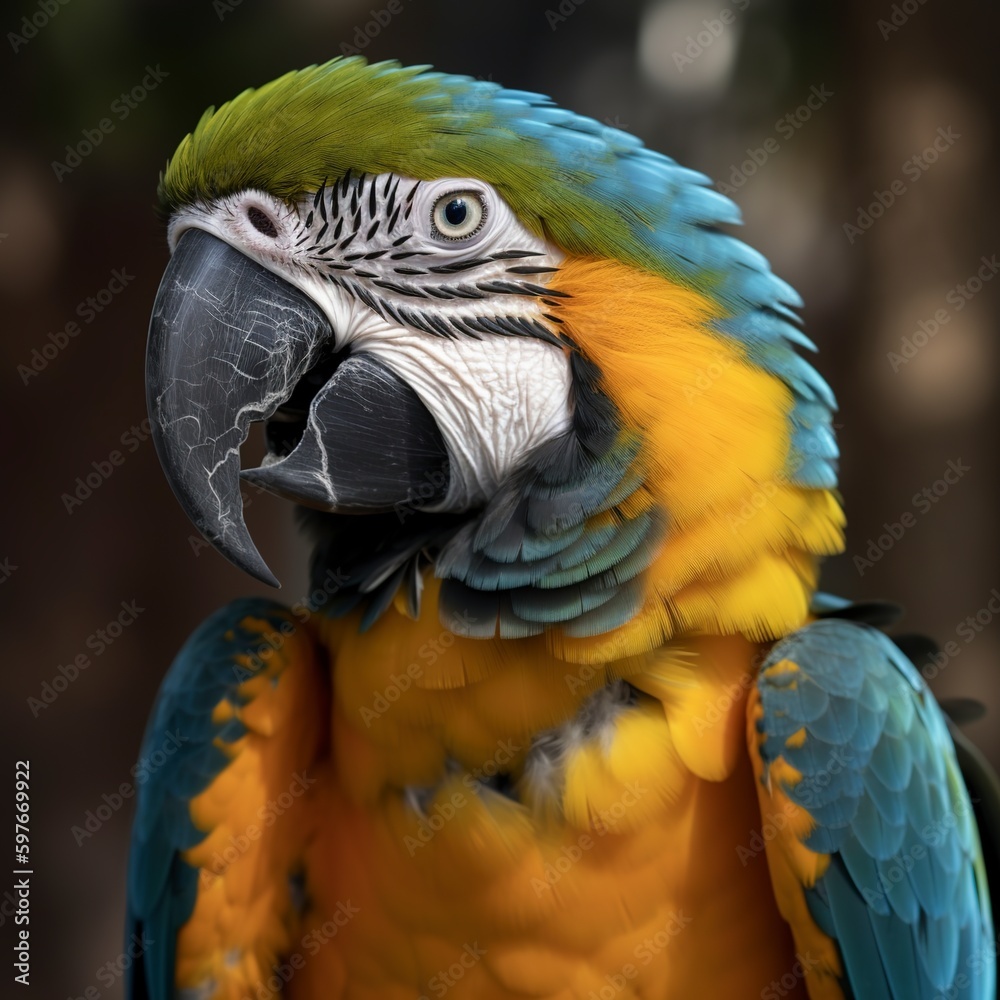 Obraz premium A close-up image of a macaw perched on a branch.