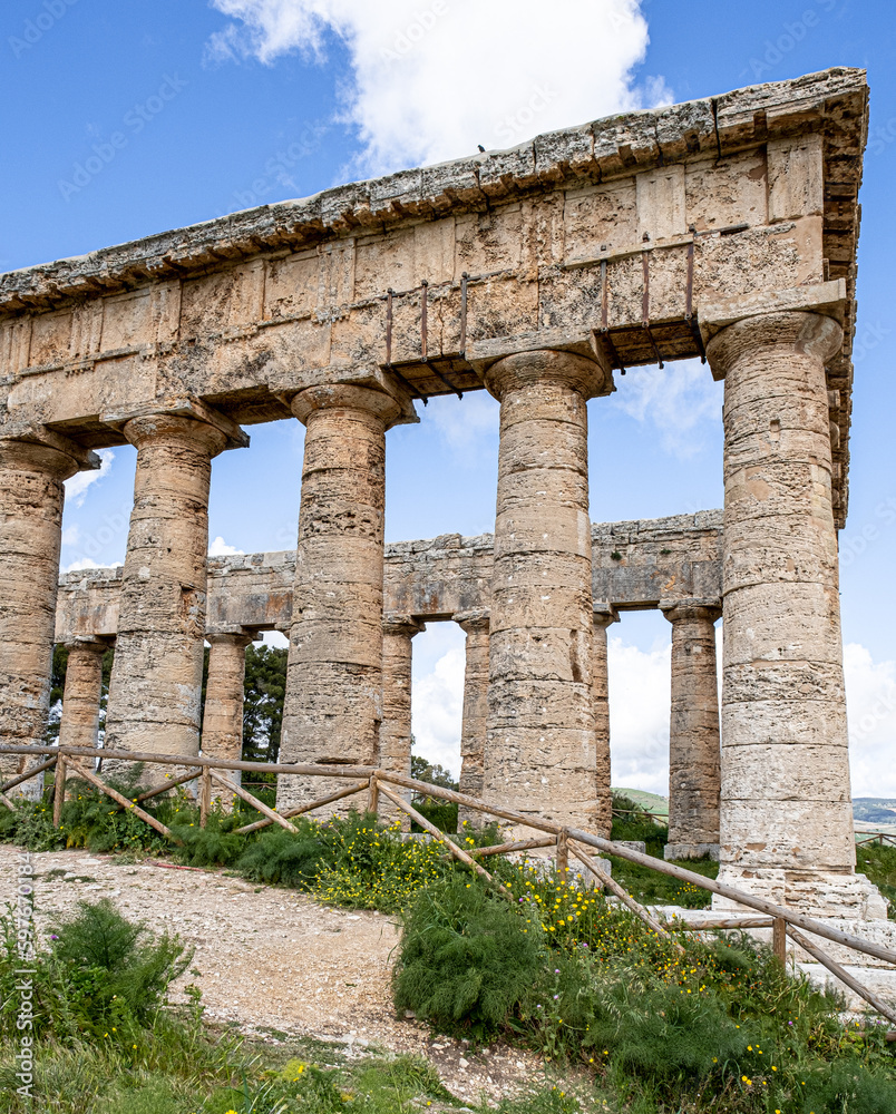View of the well-preserved Doric Temple of Segesta, located outside the site of the ancient city of Segesta, Province of Trapani, Sicily, Italy 