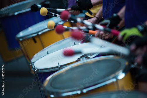 Close up photo of drum group on parade