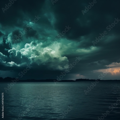 rain and huge, ominous clouds above the ocean. © KKC Studio