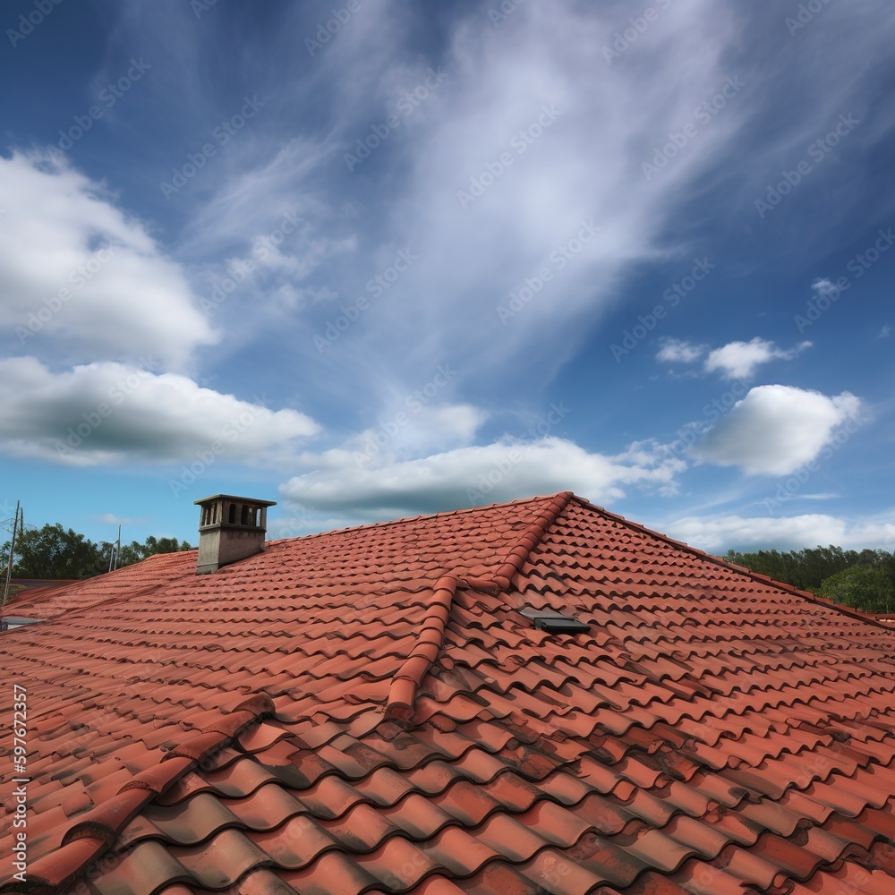 roof and chimney of house on sky background. roof and chimney of house on sky background.