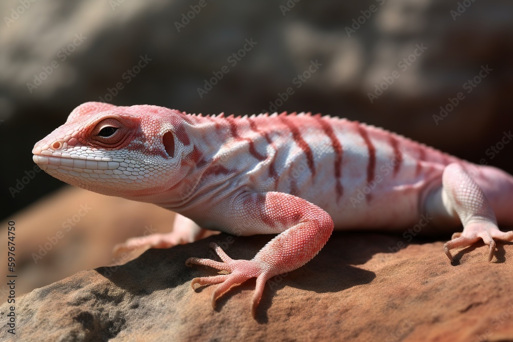 Naklejka premium Iguana on the side beside a tree trunk in a park, with a hazy background.