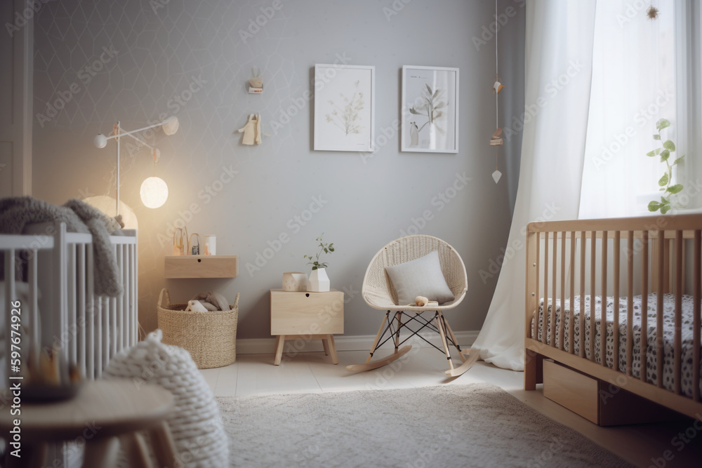Minimalistic nursery room with Scandinavian accents, Generative AI
Minimalistic nursery room with Scandinavian accents, Generative AI