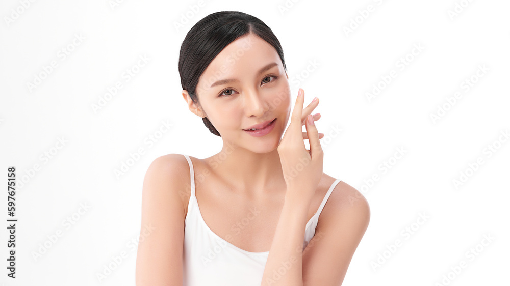 Beautiful young asian woman with clean fresh skin on white background, Face care, Facial treatment, Cosmetology, beauty and spa, Asian women portrait. Beautiful young asian woman with clean fresh skin on white background, Face care, Facial treatment, Cosmetology, beauty and spa, Asian women portrait.