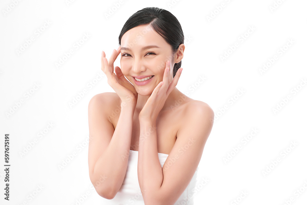 Beautiful young asian woman with clean fresh skin on white background, Face care, Facial treatment, Cosmetology, beauty and spa, Asian women portrait. Beautiful young asian woman with clean fresh skin on white background, Face care, Facial treatment, Cosmetology, beauty and spa, Asian women portrait.