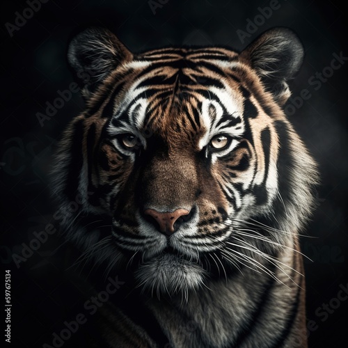 portrait of a tiger on black background.