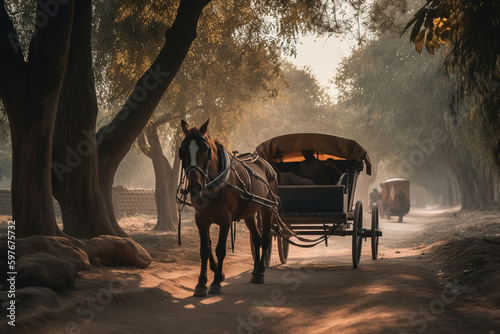 a horse pulling a cart in the afternoon © imur
