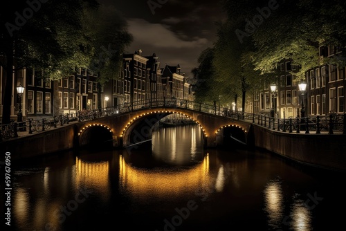 Bridge by Dutch Holland Canal in the Netherlands, Stunning Scenic Landscape Wallpaper, Generative AI