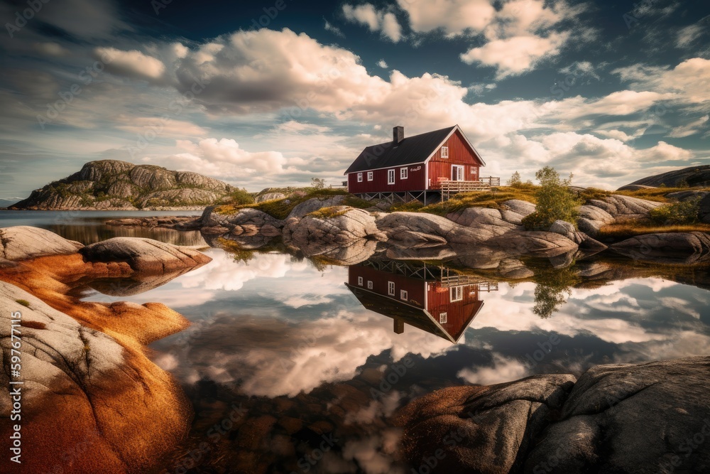 Scandinavian Fjords in Norway and Sweden, House on Water, Stunning