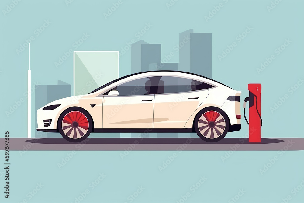 EV car with charging station, Electric Vehicle EV, Renewable energy - Genarative AI
