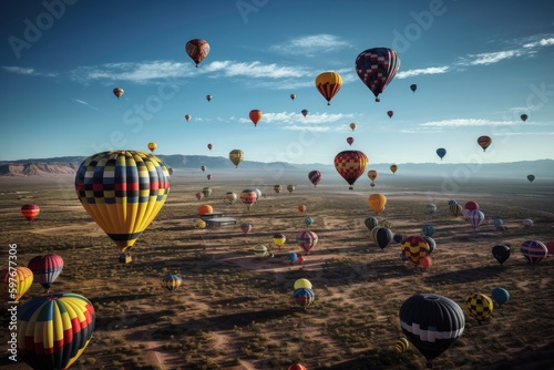 Hot Air Balloon Festival, Flying in the Sky over Myanmar, Stunning Scenic Landscape Wallpaper, Generative AI
