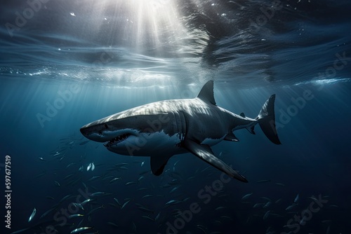 Shark Underwater Ocean View by a Scuba Diver Snorkeling  Tourism Travel  Stunning Scenic Seascape Wallpaper  Generative AI