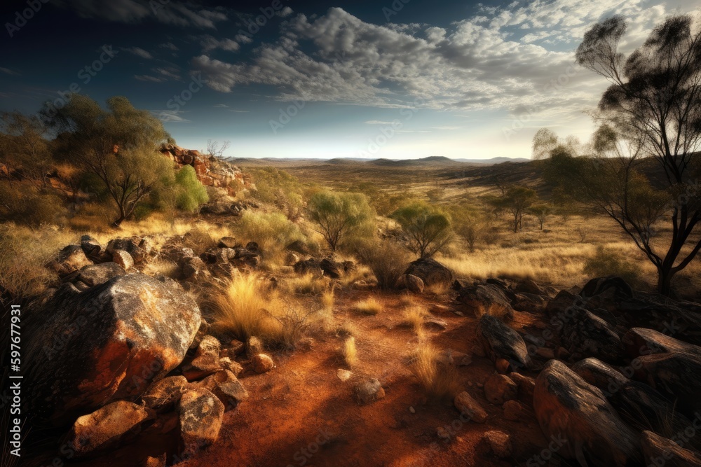 Australian Outback Desert in Australia, Stunning Scenic Landscape Wallpaper, Generative AI