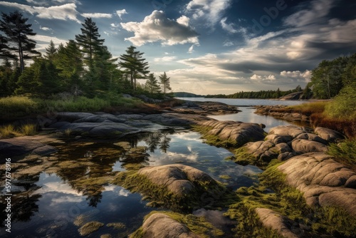 Acadia National Park in Maine New England, Stunning Scenic Landscape Wallpaper, Generative AI