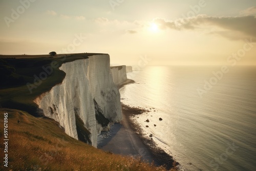 White Cliffs of Dover in English Channel, England, Stunning Scenic Landscape Wallpaper, Generative AI