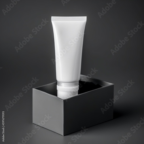 Cream or gel in a blank white cosmetic tube set. All set for the design of  packaging. alone against a black backdrop.