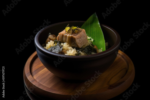 AI generated appetizing Tokwa’t baboy in a dark green bowl photo