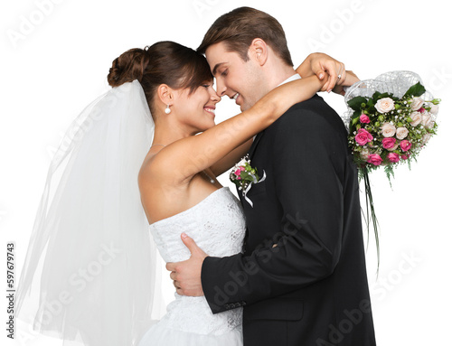 Fotografia Portrait of a Wedding Couple Embracing