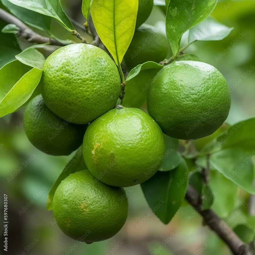 wet oranges on a tree branch with green foliage.