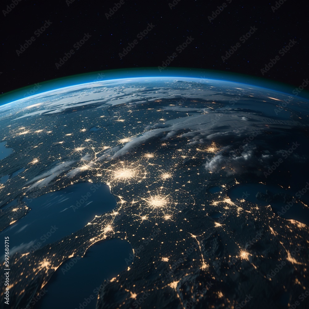 Every night Earth is a planet in space. Town lights on Earth. Individual life. element of the solar system. Every night Earth is a planet in space. Town lights on Earth. Individual life. element of the solar system.