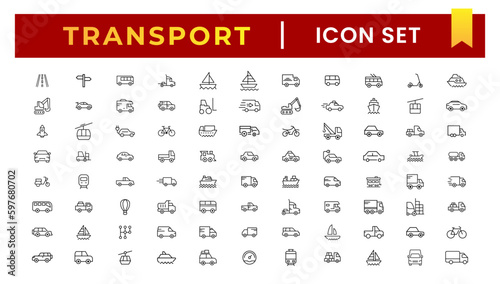 Transport, vehicle and delivery elements - minimal thin line web icon set. Outline icons collection. Simple vector illustration.