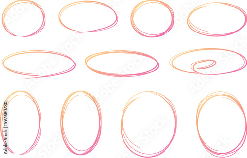 ペンで描いたアンダーラインブラシ丸セット_ピンク