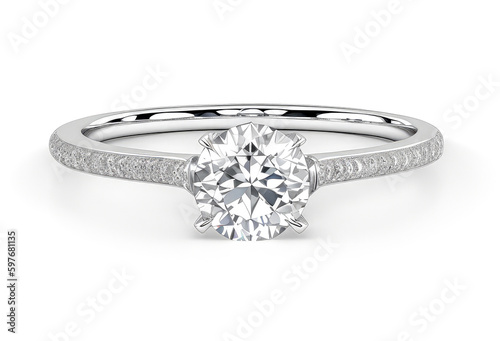 Diamond solitaire engagement wedding ring isolated on white. diamond engagement wedding ring on isolated white background photo