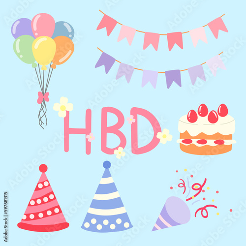 Happy birthday icons set. Vector illustration