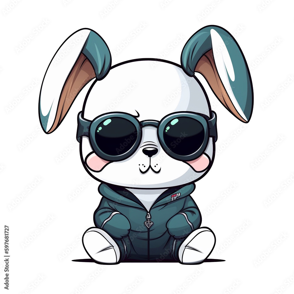 Naklejka premium Illustration 2D cute rabbit character AI Generative