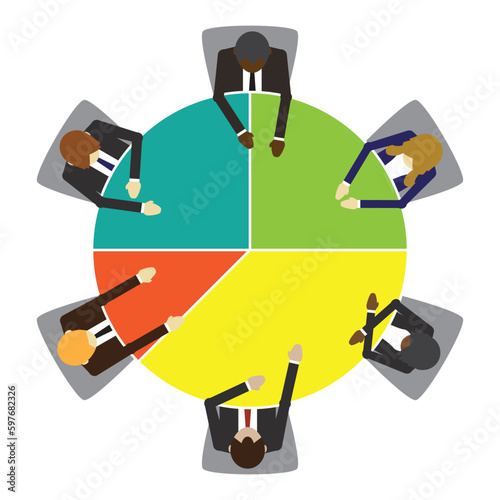 Business people sitting on a round chart table meeting