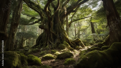 Ancient Guardians: Yakushima's Majestic Yakusugi Cedar Trees © Emojibb.Family