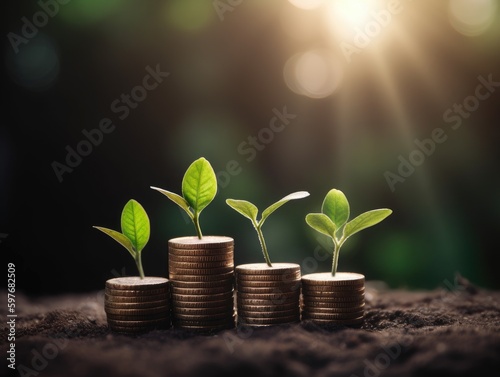 plant growing from coins stacked seedlings are growing  saving money and financial growth  Generative AI