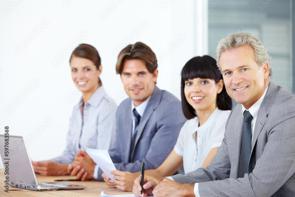 Portrait, collaboration and a team of business people sitting in the boardroom for a planning meeting. Teamwork, strategy or training with corporate men and women working together in the office Portrait, collaboration and a team of business people sitting in the boardroom for a planning meeting. Teamwork, strategy or training with corporate men and women working together in the office