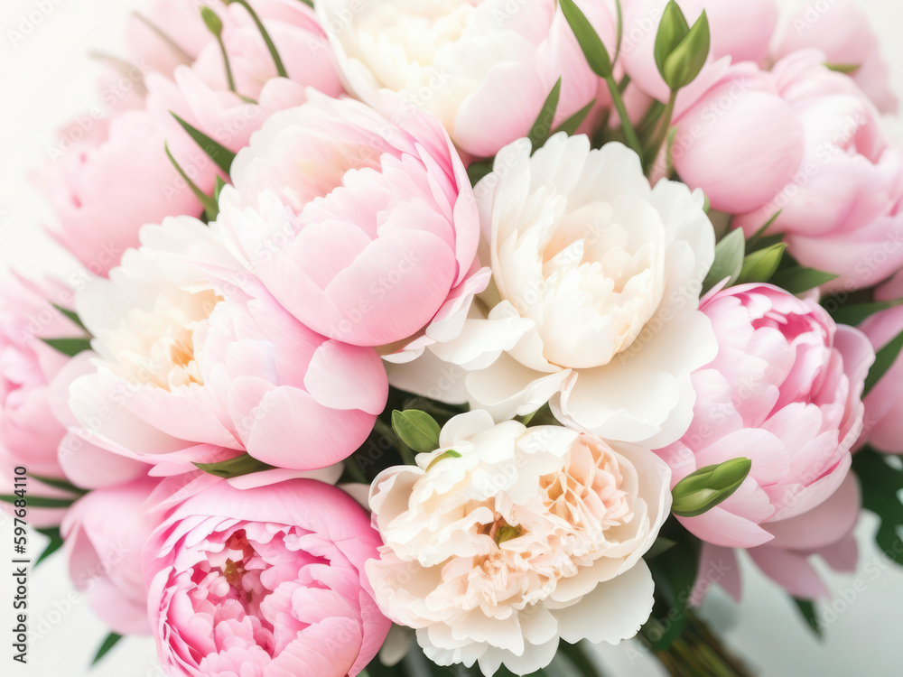 Fototapeta premium Pastel pink peonies, wedding, Easter, Mother's day, vintage style, generative ai.