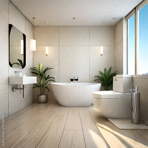 modern bathroom interior with bathtub  generated Ai 
