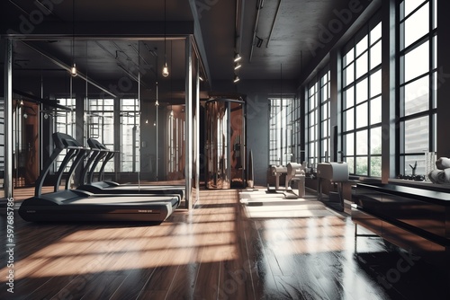 modern Luxury interior, living room with gym, generative AI