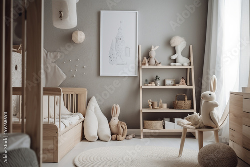 nursery with modern minimalist decor, Generative AI