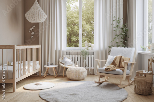 living room with a window Scandinavian nursery with modern minimalist decor, Generative AI